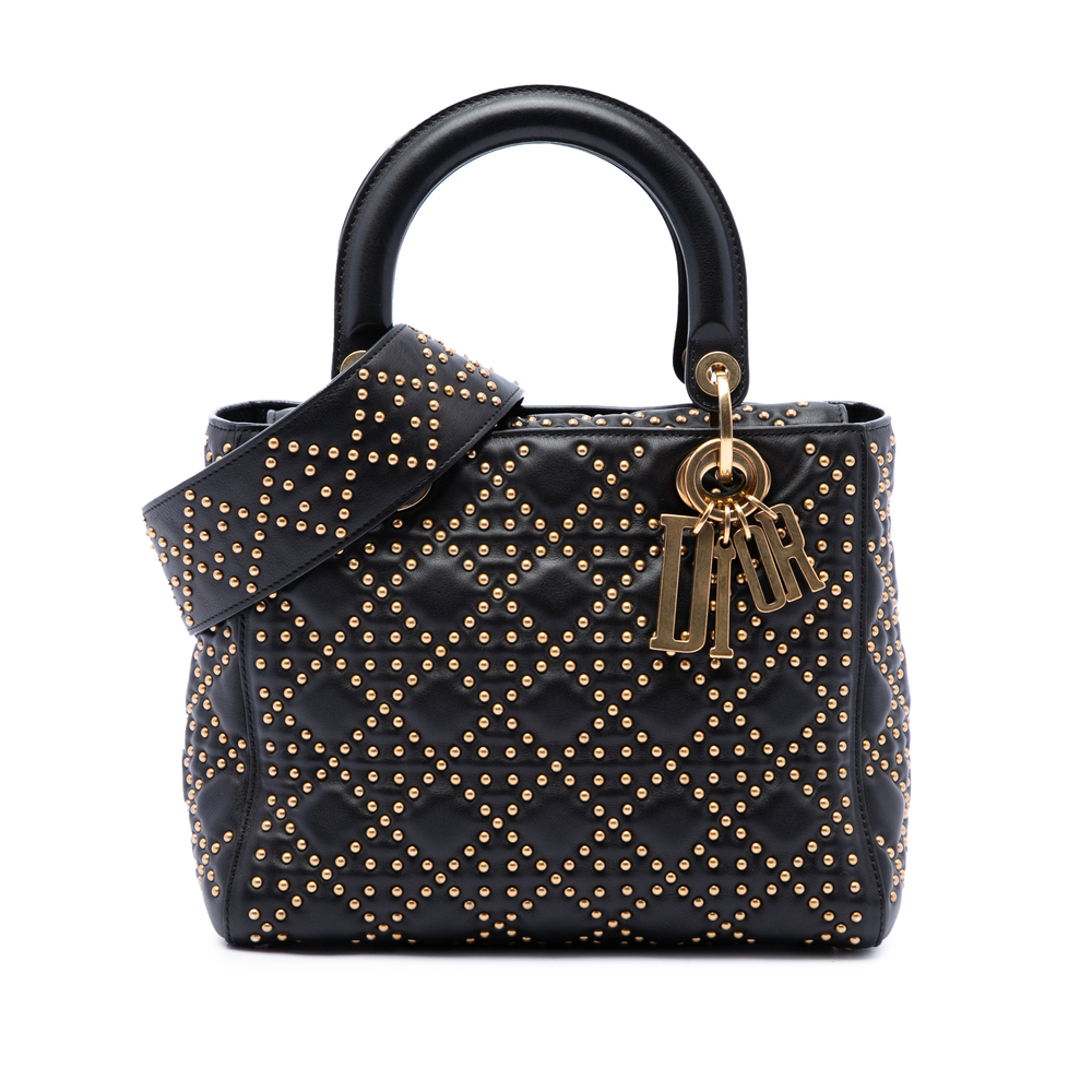 Pre-Loved Dior Medium Lambskin Cannage Studded Supple Lady Dior